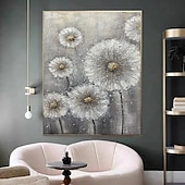 billiga Blom- och växtmålningar-handgjord oljemålning canvas akryl väggkonst dekoration abstrakt grå textur maskros blommor för vardagsrum heminredning rullad ramlös osträckt målning