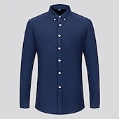 billiga Button Down-skjortor för män-Herr Skjorta Knapp upp skjorta Randig Bröllop Fest Vit Marinblå Blå Himmelsblå Långärmad Kavajslag Höst Vinter Kläder Fleece