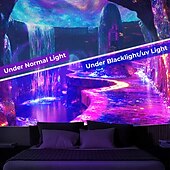 お買い得  ブラックライトタペストリー-ブラックライトタペストリー暗闇で光るグローパーティーUV反応トリッピー洞窟霧の自然風景ハンギングタペストリー壁アートミューラルリビングルーム寝室用