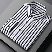 preiswerte Button-Down-Hemden für Herren-Herren Hemd Oberhemd Knopfhemd Streifen Hochzeit Party Hellblau Marineblau + Weiß Schwarz Weiß Langarm Kargen Frühling Herbst Bekleidung Knopf