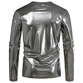 cheap Basic T shirts-Men&#039;s Tee Tee Top Long Sleeve Shirt Long Sleeve Crew Neck Spring &amp;  Fall Plain Fashion Designer Shiny Metallic Vacation Street Going out Silver Green Red Top Tee for Men