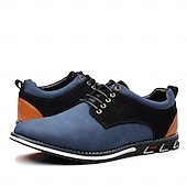 economico Semi-formale-scarpe casual oxford da uomo, sneakers eleganti con lacci blu e nere con dettagli in pelle scamosciata, calzature eleganti per lavoro, matrimoni e uso quotidiano