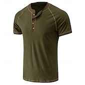 cheap Casual Henley Tee-Men&#039;s Button T Shirt T Shirt Henley Shirt Short Sleeve Shirt Short Sleeve Henley Summer Color Block Solid / Plain Color Fashion Designer Fashion Vacation Street Going out Dark Grey Wine Black Top Tee