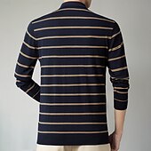 preiswerte Herren Elite Polo-Herren-Poloshirt aus Wolle, Strick, Polopullover, formell, Arbeit, Umlegekragen, langärmlig, modern, bequem, gestreift, Knöpfe, Streifen, Frühling, Frühling &amp; Herbst, normale Passform, Marineblau, Blau, Dunkelgrün, Braun, Polo