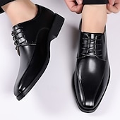 economico Formale-scarpe eleganti da uomo in similpelle marrone con design allacciato, eleganti calzature formali per ufficio, matrimoni ed eventi speciali