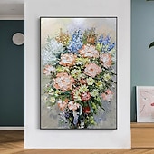 abordables Peintures fleurs/botaniques-Mintura fait à la main abstrait texture fleurs peintures à l&#039;huile sur toile art mural décoration moderne image pour la décoration intérieure roulé sans cadre peinture non étirée