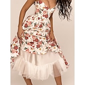 cheap Dresses-Retro Vintage 1950s Midi Dress Flare Dress Spaghetti Strap Corset Floral A-Line Women&#039;s Masquerade Wedding Vacation Tea Party Adults&#039; Dress