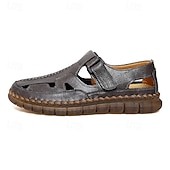 cheap Casual Sandals-Men's Brown Faux Leather Fisherman Sandals with Velcro Strap, Breathable Design and Comfortable Sole for Summer, Outdoor Activities and Beach Wear