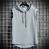 billiga Gym-toppar-Herr Linne Undertröjor Ärmlös tröja Ärmlös Huva Sommar Slät Mode Designer Grundläggande Semester Gata Utekväll Svart Vit Blå Topp t-shirt för män