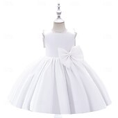 cheap Party Dresses-Kids Girls&#039; Party Dress Solid Color Sleeveless Special Occasion Princess Polyester Party Dress Summer Spring 3-10 Years Multicolor White Champagne