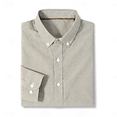 cheap Men&#039;s Elite Shirts-Men&#039;s Oxford Shirt Light Khaki Light Green Light Grey Long Sleeve Striped Button Down Collar School Wedding Buttons Clothing Apparel Neutral Fashion Daily