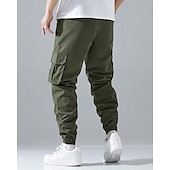 cheap Cargo Pants-Men's Cargo Pants Joggers Trousers Elastic Waist Multi Pocket Plain Wearable Daily Outdoor Casual Black Light Grey