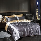 cheap Duvet Cover Sets-4 Pieces Satin Silk Bedding Set with Fitted Sheets Duvet Cover Sets Summer Solid Color Comforters Covers with 2 Pillowcases