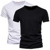 baratos Camisetas de Algodão e Linho-Homens Camiseta T-shirt Camiseta de bambu Manga Curta Gola Redonda Verão Tecido Moda Designer Básico Estilo Clássico Férias Rua Para Noite Preto+ Cáqui Branco+Verde Exército Azul+Caqui Top Tee para