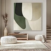 voordelige Abstracte schilderijen-groot wit groen en zwart met de hand geschilderd vierkant abstract klassiek modern getextureerd abstract schilderij met de hand geschilderd olieverfschilderij moderne wandkunst decoratie