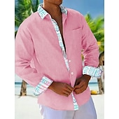 preiswerte Herrenhemd zum Knöpfen-Herren Hemd Sommerhemd Freizeithemd Strandhemd Knopfhemd Hellgrün Rosa Grün Langarm Einfach Muster Revers Urlaub Hawaiianisch Button-Down Bekleidung Polyester Mode Lässig Bequem