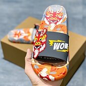 tanie Casual sandały-męskie czerwone sandały z nadrukiem smoka i trójwymiarowym wzorem smoka, swobodny styl na lato i festiwale