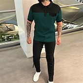 cheap Men&#039;s Classic Polo-Men&#039;s Golf Shirt Golf Polos Shirts Work Casual Lapel Short Sleeve Basic Modern Color Block Patchwork Buttons Summer Spring Regular Fit Wine Green Khaki Gray Golf Shirt