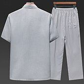 economico camicia da uomo con bottoni-Per uomo Camicia Set Camicia Camicia Estiva Camicia casual Camicia da Spiaggia Camicia con Bottoni Blu marino Manica Corta Semplice Collo alla coreana Abbigliamento casual alla moda Vacanza 2 Pezzi
