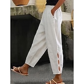  Femmes Coton Chinos Pantalon d'été Mode Streetwear Longueur cheville Taille haute Uni Avec Poches Ceinture Élastique Confortable Doux Micro-Élastique Extérieur Rue Marron foncé Vert foncé Vin Rouge