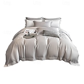 economico Set copripiumino-Set di Biancheria da Letto in Cotone Egiziano Bianco Solido Luxury Soft Brushed con Bordo Scolpito Completo Copripiumino Copripiumino per Regine e King Size con Federe