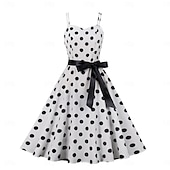 olcso Ruhák-Retró 1950-es Rockabilly Ruhák Swing ruha Pöttyös Női Farsang Álarcos mulatság Hétköznapi viselet Lánybúcsú Felnőttek Ruha Hazatérő ruhák