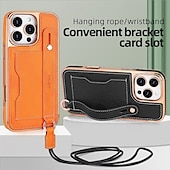 abordables Coques iPhone-Coque de téléphone pour iPhone 16 Pro Max Plus iPhone 15 Pro Max Plus iPhone 14 13 12 Pro Max Plus coque arrière avec support avec lanière avec bracelet rétro TPU plaqué