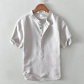 economico Casual da lavoro-Per uomo Camicia Camicia di lino Camicia popover Camicia casual Camicia di cotone Semplice Vacanza Streetwear Bianco Blu reale Azzurro cielo Grigio chiaro Manica Corta Colletto alla coreana Estate