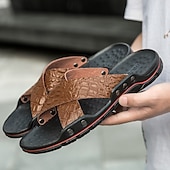 preiswerte Lässige Sandalen-Schwarze Herrensandalen mit Kreuzriemen, Krokoprägung und bequemer Gummisohle – lässiges Outdoor-Schuhwerk für Sommer, Strand und Alltag