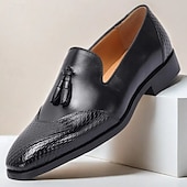 billiga Halvformell-solbrända läderloafers för män med ormtrycksdetaljer och tofsaccent – förstklassiga slip-on klänningskor av kohud för affärer, högtidliga tillfällen och vardagsbruk