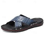 preiswerte Lässige Sandalen-Schwarze Herrensandalen mit Kreuzriemen, Krokoprägung und bequemer Gummisohle – lässiges Outdoor-Schuhwerk für Sommer, Strand und Alltag
