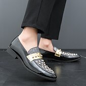 economico Semi-formale-mocassini da uomo in vernice nera con dettagli borchiati e cinturino dorato, scarpe casual alla moda per feste ed eventi speciali