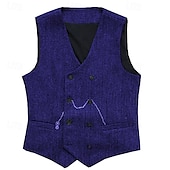 billige Gilets-Herre سترة Veste Gilet Feriereise Daglig Bryllupsfest Stevnemøte Mote Fritid Vår Høst Knapper Lomme Polyester Bekvem عادي Dobbeltkneppet V-hals Normal Sølv Svart Rød Burgunder Vest