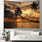 cheap Ocean Beach Tapestry-Landscape Sunset Beach Hanging Tapestry Wall Art Large Tapestry Mural Decor Photograph Backdrop Blanket Curtain Home Bedroom Living Room Decoration Palm Tree