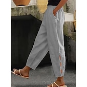  Femmes Coton Chinos Pantalon d'été Mode Streetwear Longueur cheville Taille haute Uni Avec Poches Ceinture Élastique Confortable Doux Micro-Élastique Extérieur Rue Marron foncé Vert foncé Vin Rouge