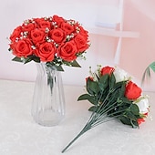 abordables Cadeaux-Cadeaux de Noël pour les femmes Maman Elle bouquet de roses artificielles en soie jaune réaliste de 18 pcs - décoration intérieure cadeau pour amis et famille - parfait pour la Saint-Valentin Noël