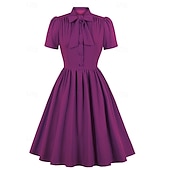 levne Šaty-Elegantní 50. léta Retro Ke kolenům Šaty A-Line šaty Čajové šaty Pevná barva A-Linie Dámské Vánoce Karneval Nový rok Maturita Denní nošení loučení se svobodou nevěsty Dospělé Šaty pro návrat domů Léto