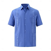 abordables Chemises élite-Homme Chemise Chemise Guayabera Jaune clair Noir Blanche Vert Claire Rose Claire Manche Courte Col Rabattu École Performance Broderie Vêtement Tenue Élégant Vacances ancien Neutre