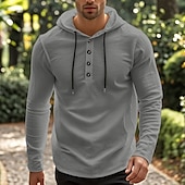 preiswerte Straße-Herren Hemd Strandbekleidung Kapuzenshirt Solide / einfarbig Strasse Ausgehen Schwarz Weiß Khaki Grau Langarm Mit Kapuze Sommer Bekleidung Verstellbare Kordelzughaube
