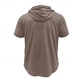 cheap Men&#039;s Casual T-shirts-Men&#039;s T Shirt Henley Shirt Tee Short Sleeve Shirt Short Sleeve Hooded Henley Summer Spring Color Block Fashion Designer Basic Drawstring Vacation Street Going out Black Khaki Light Grey Top Tee for