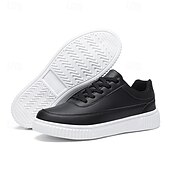 economico Casuale-sneakers da uomo in similpelle nera con suola ammortizzata, comodo design con lacci per un uso casual e quotidiano