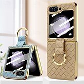 cheap Samsung Cases-Phone Case For Samsung Galaxy Z Flip 6 Z Flip 5 Z Flip 4 Z Flip 3 Back Cover Ring Buckle Shockproof Retro PU Leather