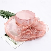 levne Party klobouky-Klobouky Organza Sluneční klobouk Formální Čajový dýchánek koktejl Elegantní Vinobraní Roztomilý S Květiny Přílba Pokrývky Hlavy