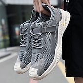 cheap Men&#039;s Sneakers-Men&#039;s Beige Mesh Sneakers with Lace-up &amp; Velcro Strap, Breathable Casual Sports Shoes for Summer
