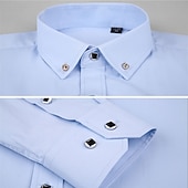 preiswerte Button-Down-Hemden für Herren-Herren Hemd Oberhemd Knopfhemd Glatt Hochzeit Party Schwarz Weiß Rosa Wein Langarm Kargen Frühling Herbst Bekleidung Tasche