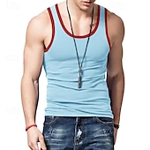billiga Gym-toppar-Herr Linne Undertröjor Ärmlös tröja Ärmlös Rund hals Sommar Slät Mode Designer Muskel Utomhus Utekväll Gym Svart Vit Rubinrött Topp t-shirt för män