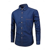 preiswerte Herrenhemd zum Knöpfen-Herren Sommerhemd Freizeithemd Knopfhemd Grau Blau Schwarz Dunkelblau Leicht Blau Langarm Einfach Revers Urlaub Ferien Button-Down Bekleidung 100% Baumwolle Mode Lässig Bequem