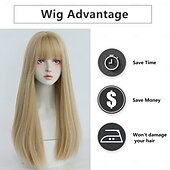 billiga Syntetiska peruker utan hätta-peruk med bang för kvinnor lång rak peruk syntetisk peruk för tjej emo cosplay och dagligt bruk