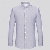 billiga Button Down-skjortor för män-Herr Skjorta Knapp upp skjorta Randig Bröllop Fest Vit Marinblå Blå Himmelsblå Långärmad Kavajslag Höst Vinter Kläder Fleece
