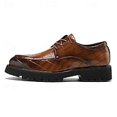 baratos Formal-sapatos derby marrom masculino - couro sintético com relevo de textura de crocodilo, calçados estilosos e versáteis para homens, ideais para uso casual, no escritório e no dia a dia